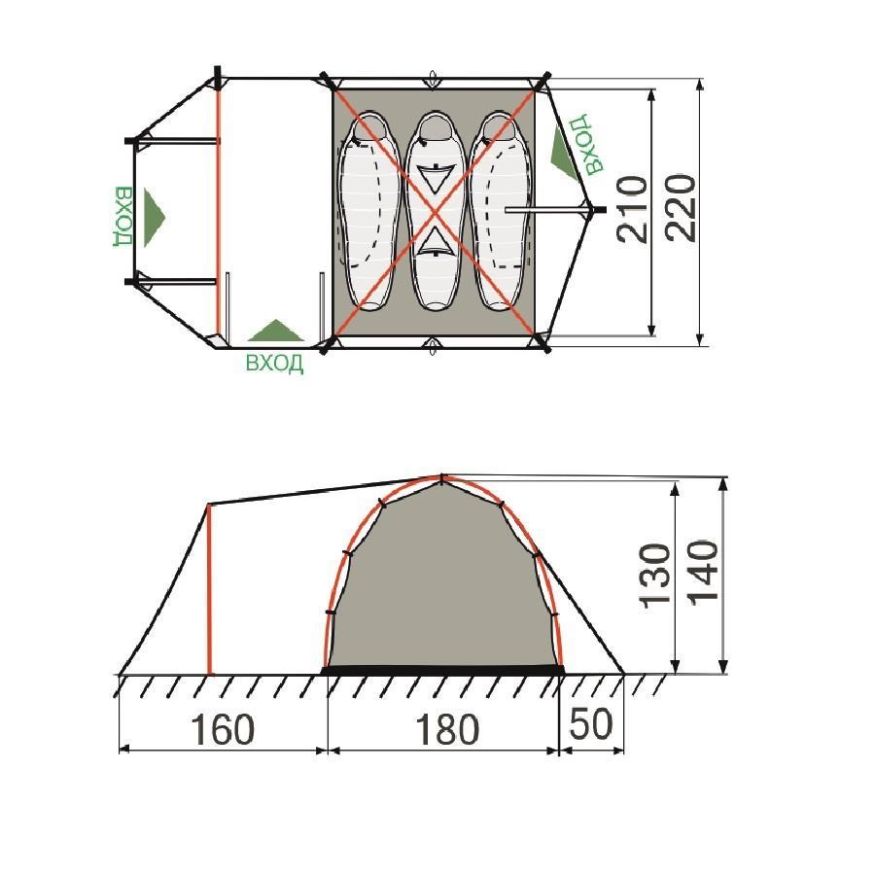 Палатка RockLand Discoverer 3 v2, трехместная