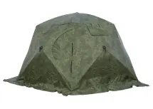Палатка зимняя ЧУМ 2 (трехслойная, пиксель с выводом под трубу и навесом)